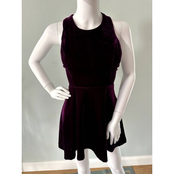 Altar'd State Deep Plum Purple Velvet Mini Skater Dress size XS - Picture 1 of 6